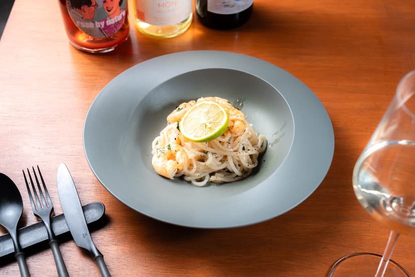 海老と旬野菜の米粉レモンクリーム